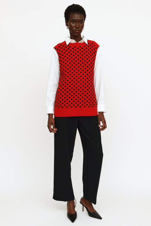 Prada Red 
Black Polkadot Knit Sweater Vest