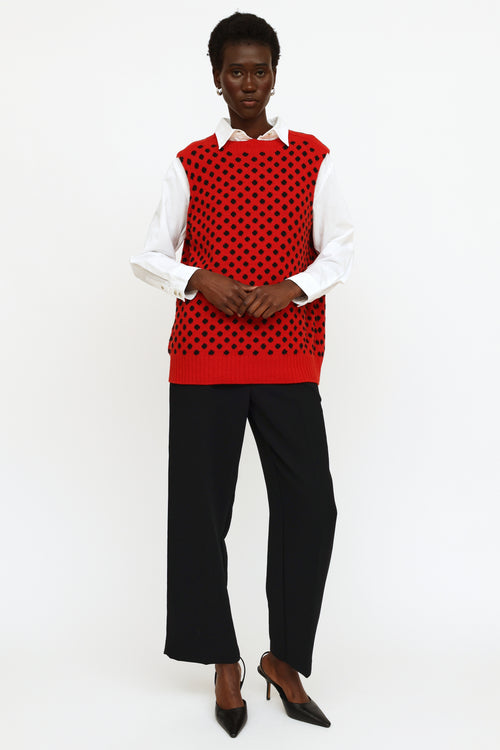 Prada Red 
Black Polkadot Knit Sweater Vest