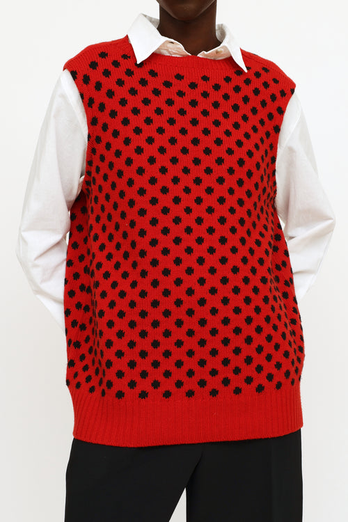 Prada Red 
Black Polkadot Knit Sweater Vest