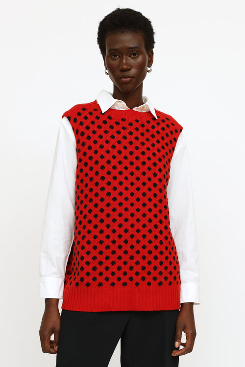 Prada Red 
Black Polkadot Knit Sweater Vest