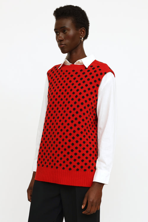 Prada Red 
Black Polkadot Knit Sweater Vest