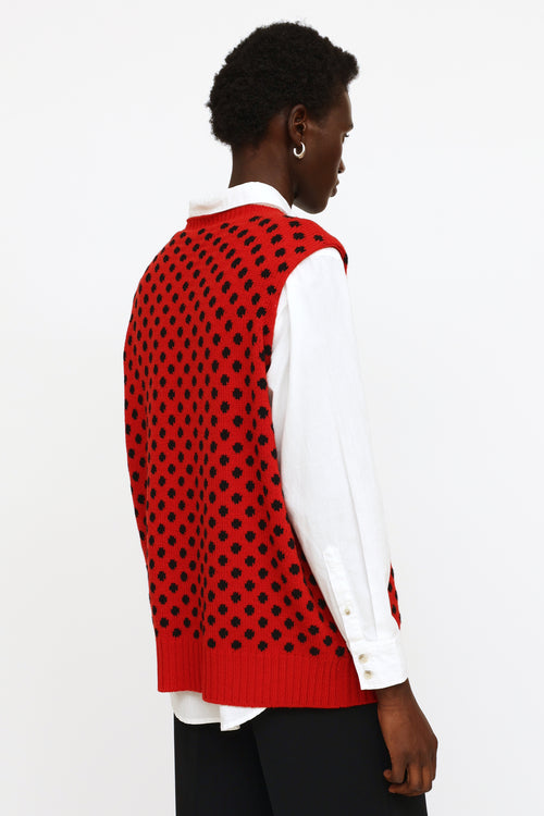 Prada Red 
Black Polkadot Knit Sweater Vest