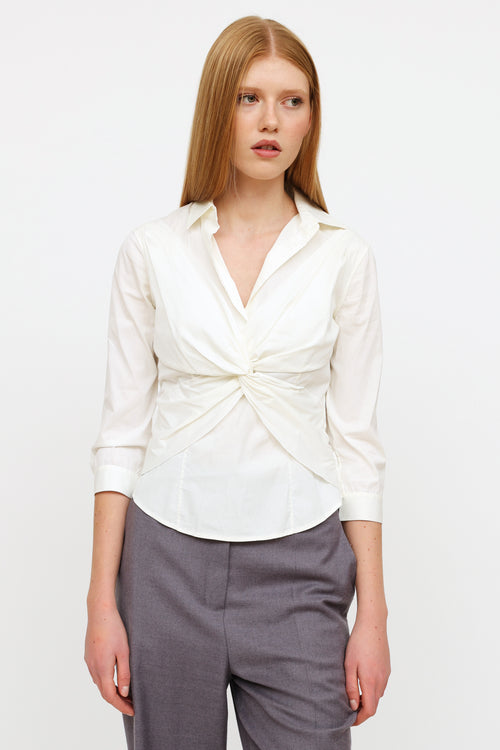 Prada White Cotton Gathered Top