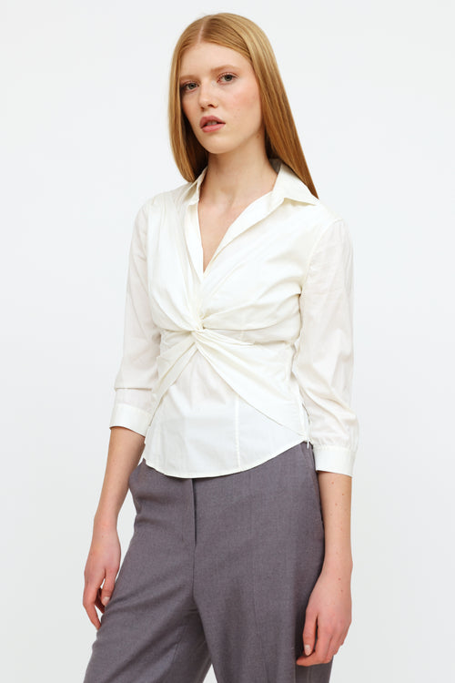 Prada White Cotton Gathered Top