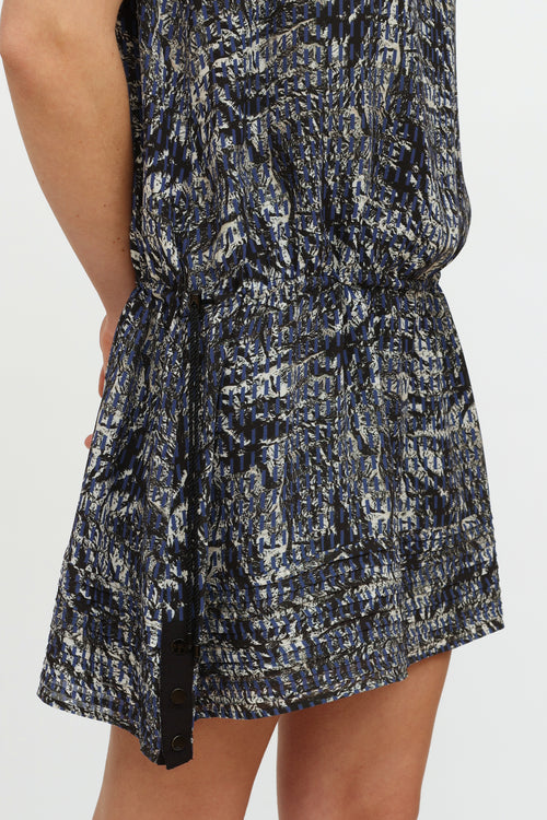 Proenza Schouler Black Blue 
Cream Pattern Dress