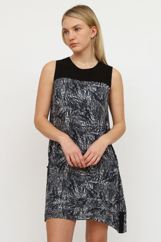 Proenza Schouler Black Blue 
Cream Pattern Dress