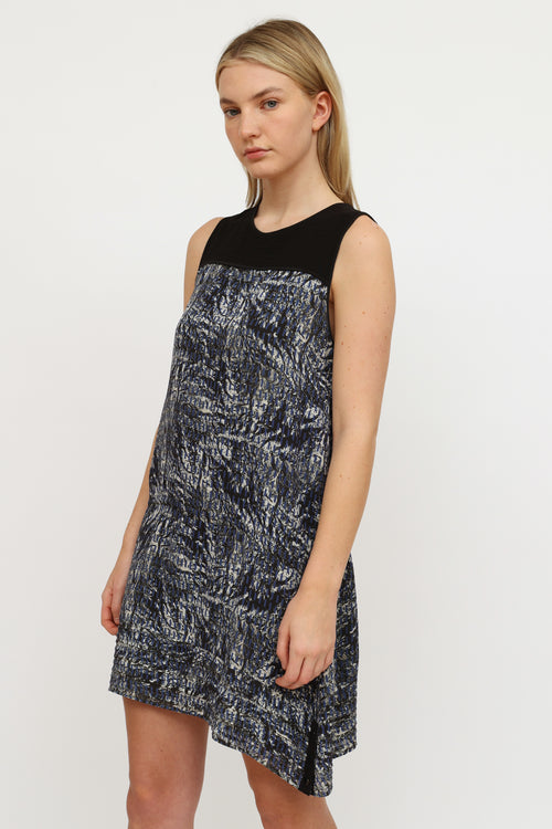 Proenza Schouler Black Blue 
Cream Pattern Dress