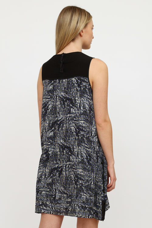 Proenza Schouler Black Blue 
Cream Pattern Dress