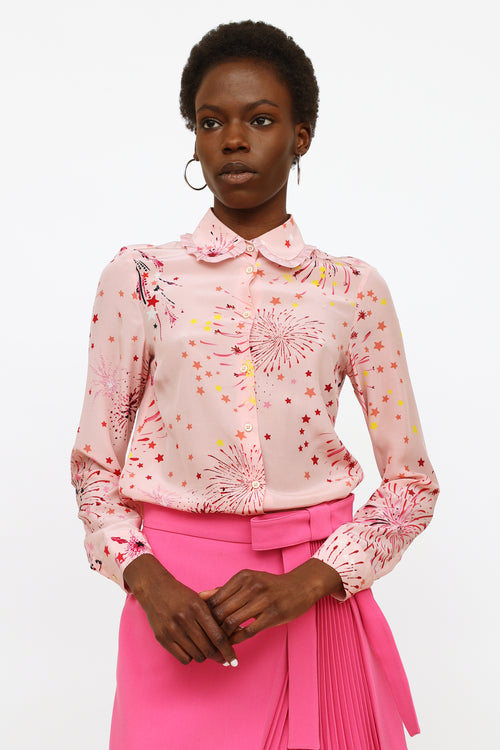 Valentino Pink Printed Silk Blouse