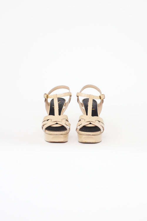 Saint Laurent Beige Patent Tribute High Heel Sandal