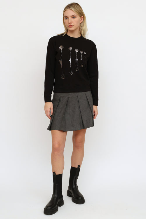 Saint Laurent Black Metallic Graphic Crewneck Sweater