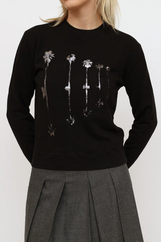 Saint Laurent Black Metallic Graphic Crewneck Sweater