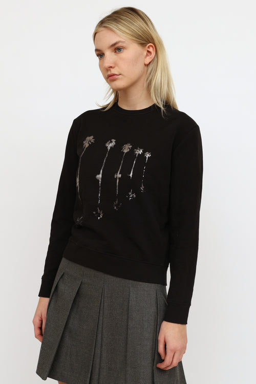 Saint Laurent Black Metallic Graphic Crewneck Sweater