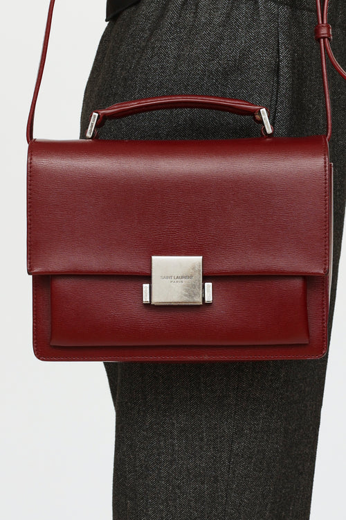 Saint Laurent Burgundy Leather Bellechasse Satchel