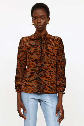 Saint Laurent Brown Printed Silk Blouse