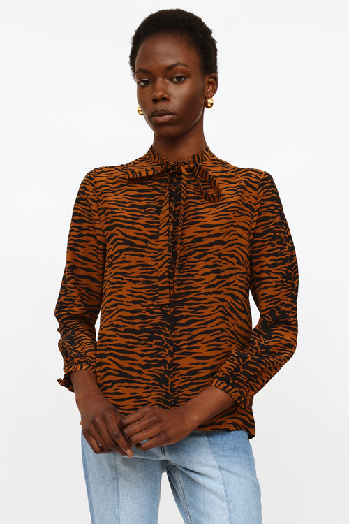 Saint Laurent Brown Printed Silk Blouse