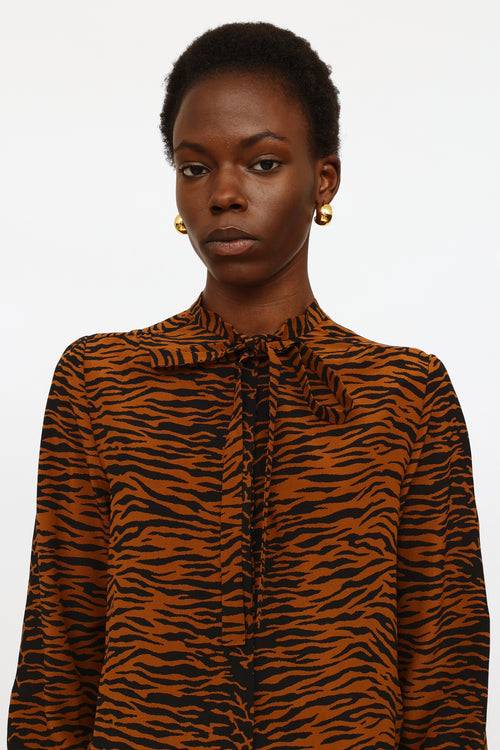 Saint Laurent Brown Printed Silk Blouse