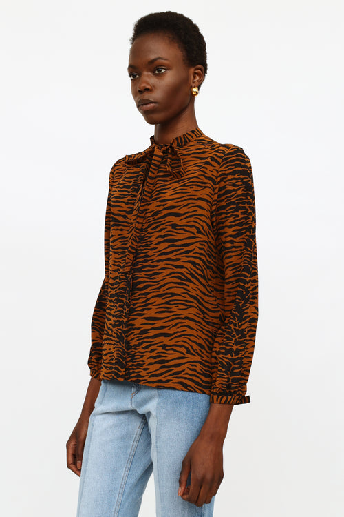 Saint Laurent Brown Printed Silk Blouse