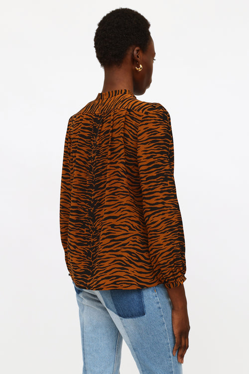 Saint Laurent Brown Printed Silk Blouse