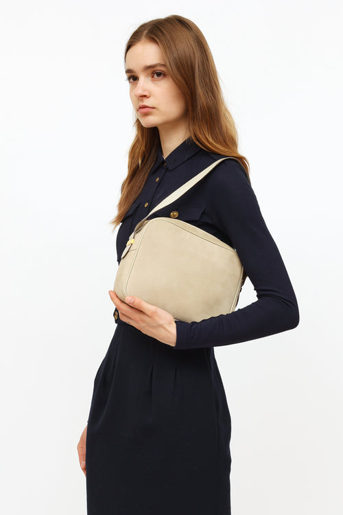 Salvatore Ferragamo Beige Suede Zip Shoulder Bag