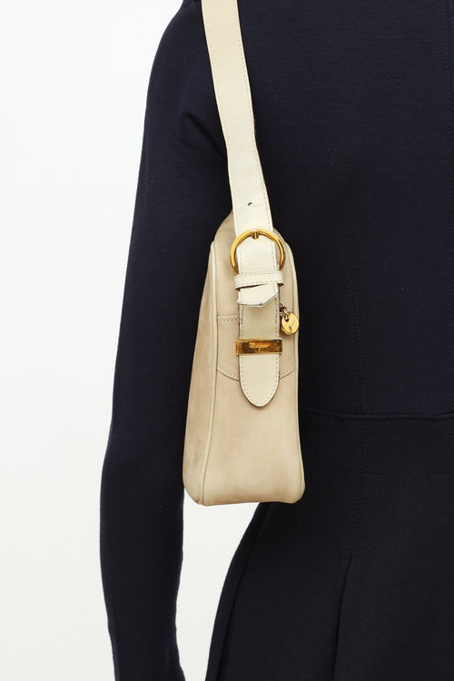 Salvatore Ferragamo Beige Suede Zip Shoulder Bag