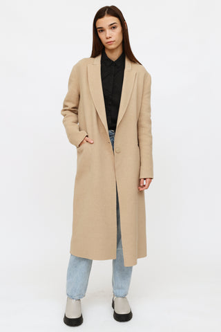 Sandro Beige Wool Peak Lapel Coat