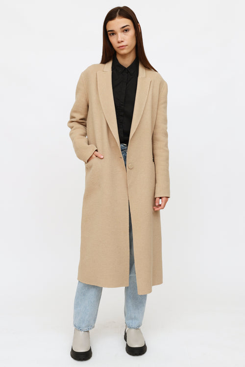 Sandro Beige Wool Peak Lapel Coat