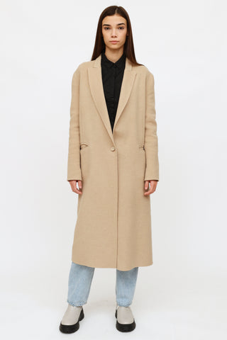 Sandro Beige Wool Peak Lapel Coat