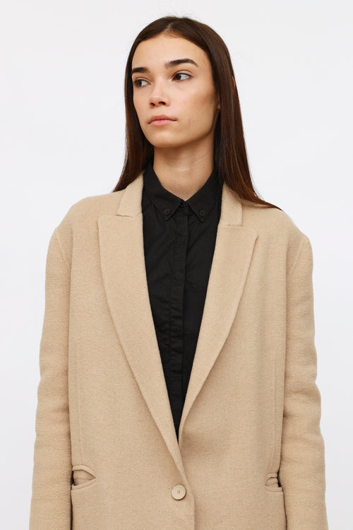 Sandro Beige Wool Peak Lapel Coat