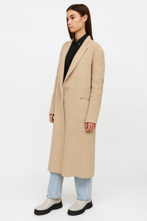 Sandro Beige Wool Peak Lapel Coat