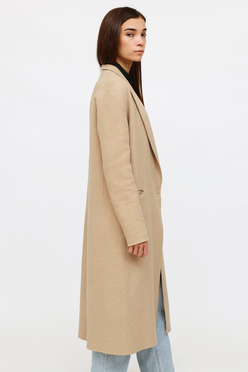 Sandro Beige Wool Peak Lapel Coat