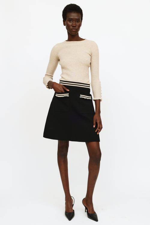 Sandro Black 
Beige Knit Midi Skirt