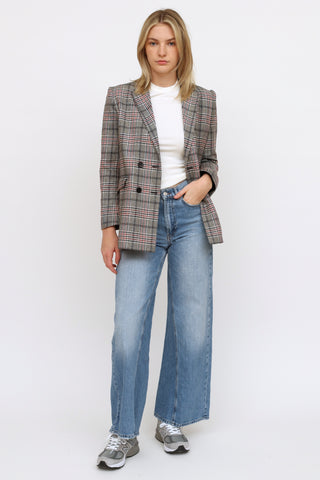 Sandro Black Red 
Beige Plaid Blazer