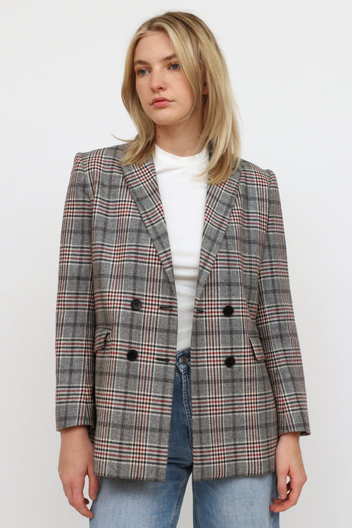 Sandro Black Red 
Beige Plaid Blazer