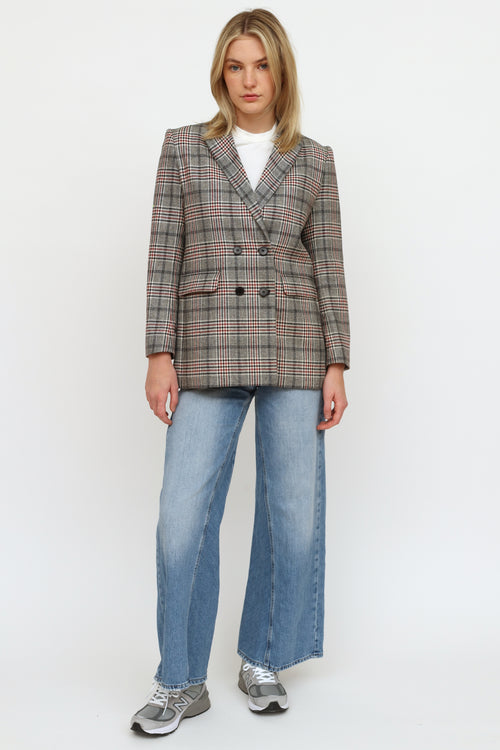 Sandro Black Red 
Beige Plaid Blazer