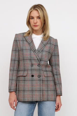 Sandro Black Red 
Beige Plaid Blazer