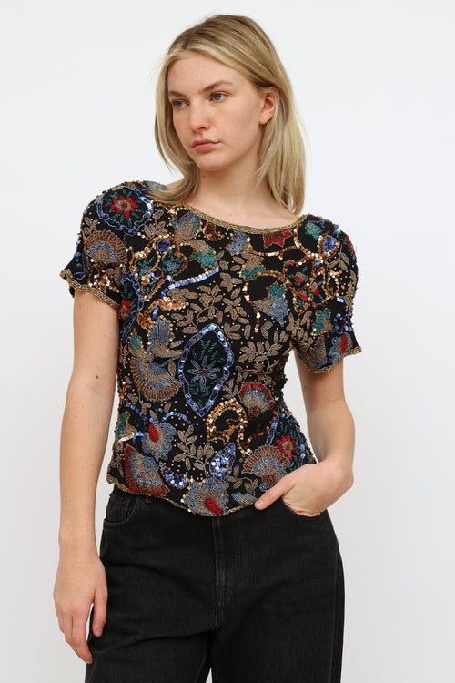 VSP Archive Black Multi Beaded 
Sequin Top