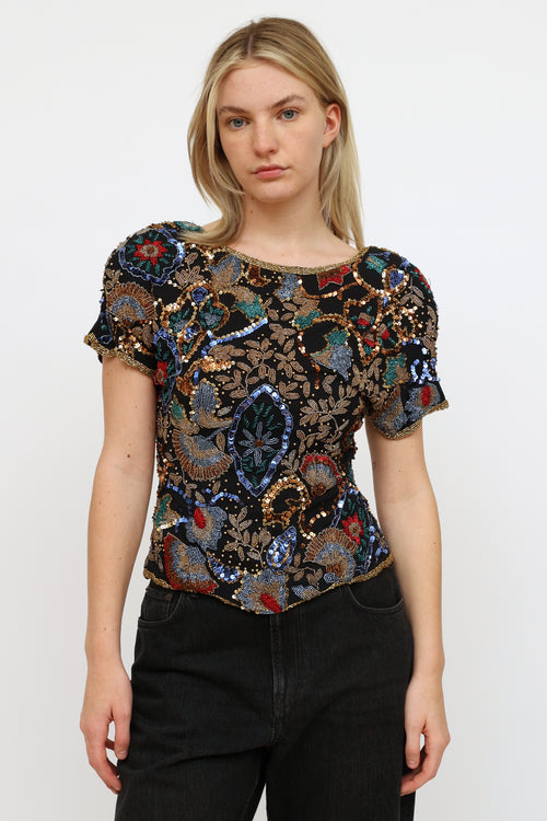 VSP Archive Black Multi Beaded 
Sequin Top