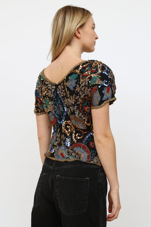 VSP Archive Black Multi Beaded 
Sequin Top