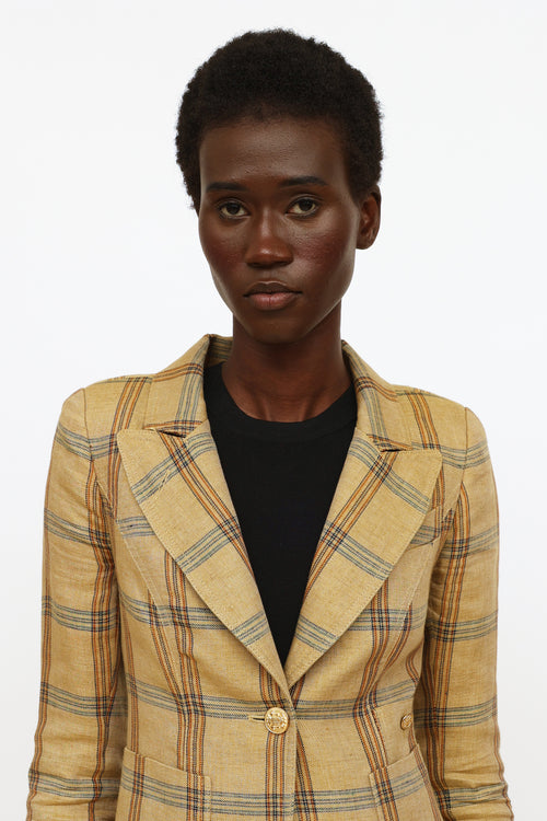 Smythe Tan and Multi-Colour Plaid Linen Blazer