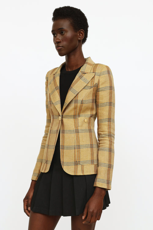 Smythe Tan and Multi-Colour Plaid Linen Blazer