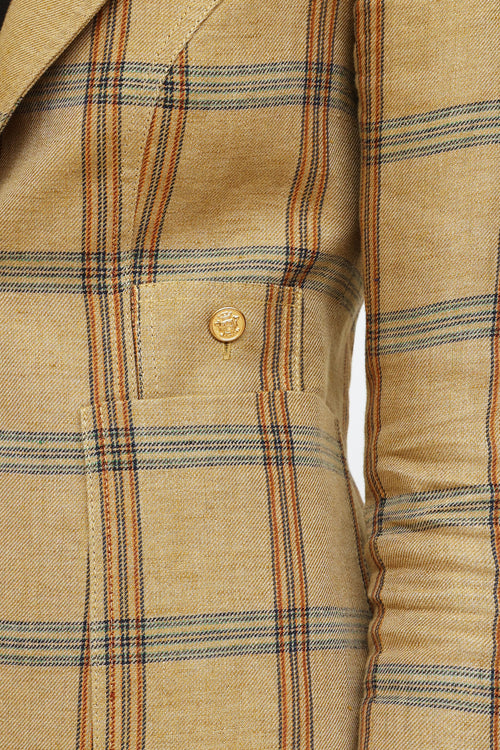 Smythe Tan and Multi-Colour Plaid Linen Blazer