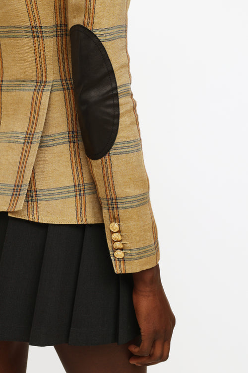 Smythe Tan and Multi-Colour Plaid Linen Blazer