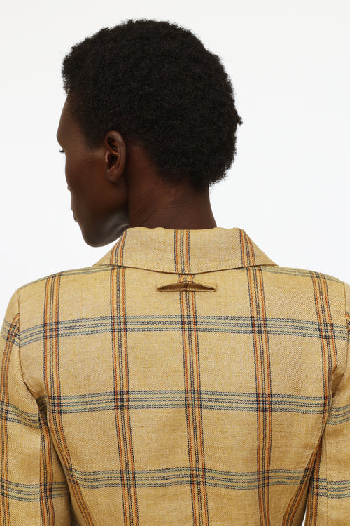 Smythe Tan and Multi-Colour Plaid Linen Blazer