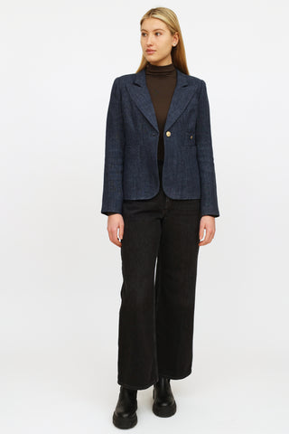 Smythe Navy Linen Button Blazer