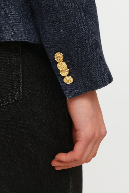 Smythe Navy Linen Button Blazer