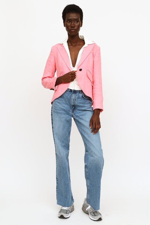 Smythe Pink Linen Button Blazer