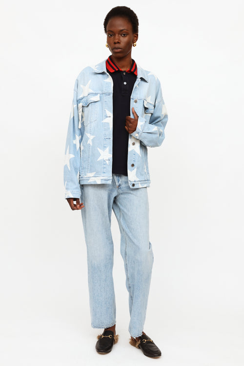 Stella McCartney Blue 
White Lightwash Star Denim Jacket