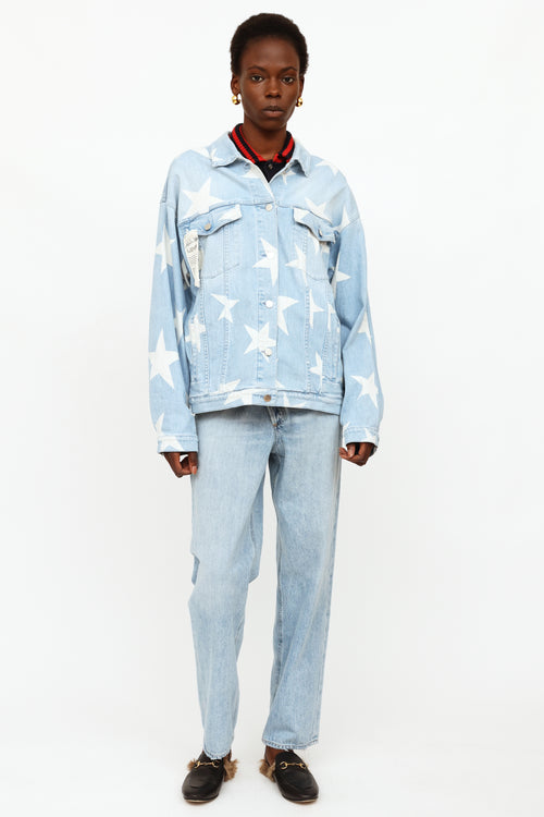 Stella McCartney Blue 
White Lightwash Star Denim Jacket