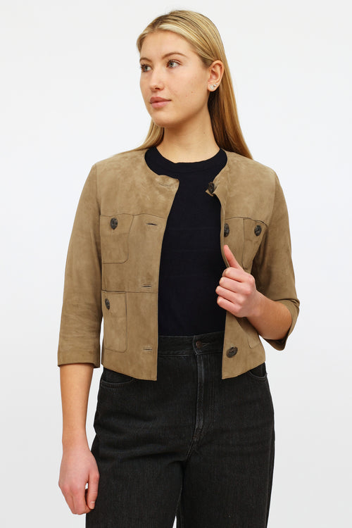 St. John Green Lamb Suede Button Jacket